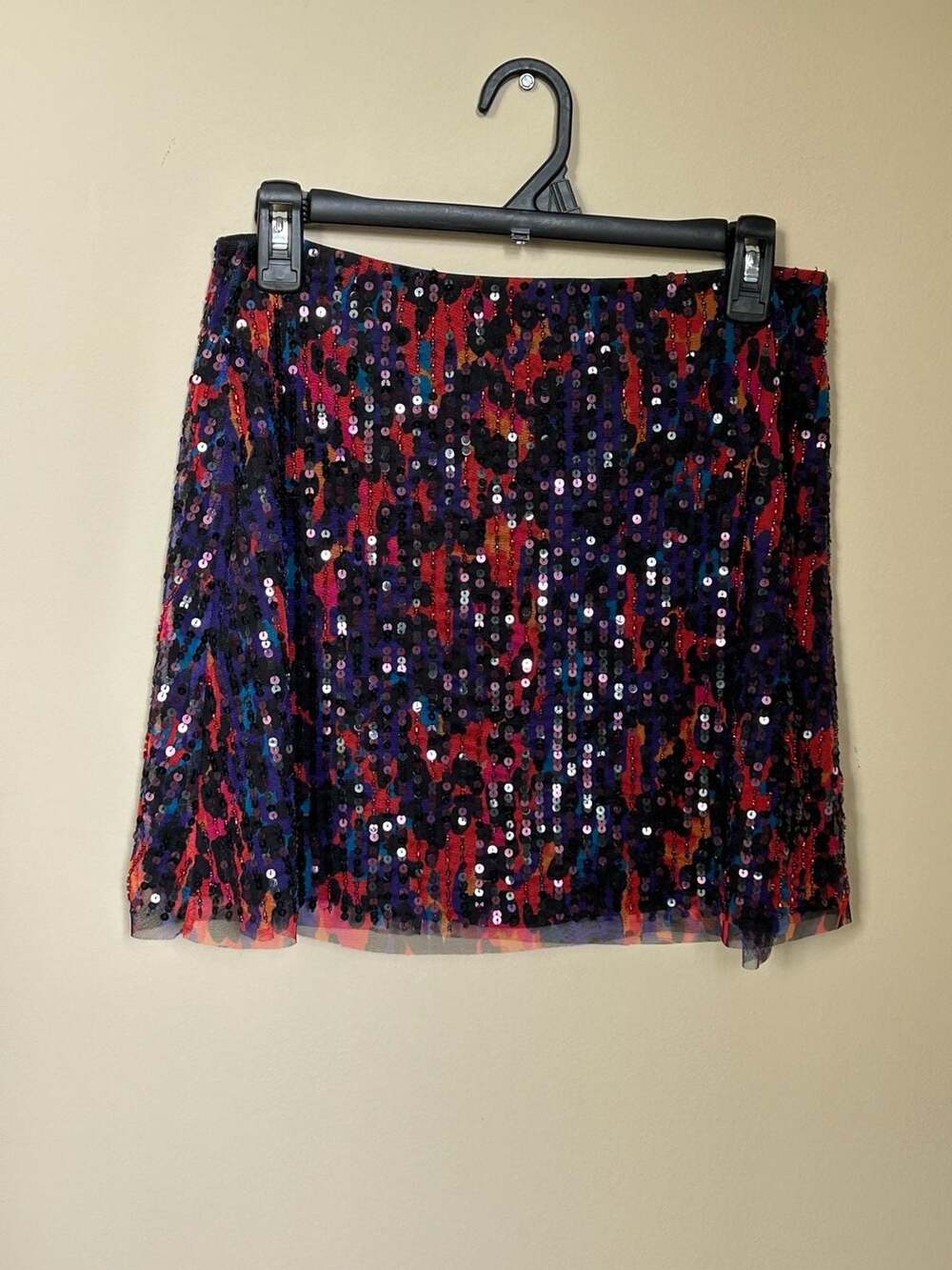 FRENCH CONNECTION Sequin Embellished Mini Skirt Size 8 Leopard Multi